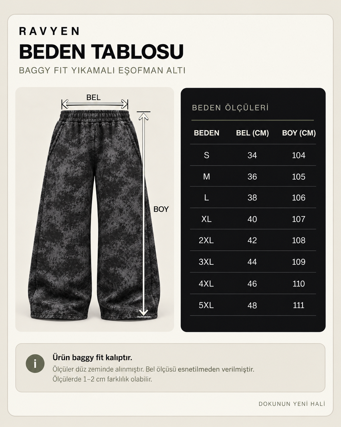 RAVYEN Oversize Yıkamalı Düz Paça Eşofman Altı