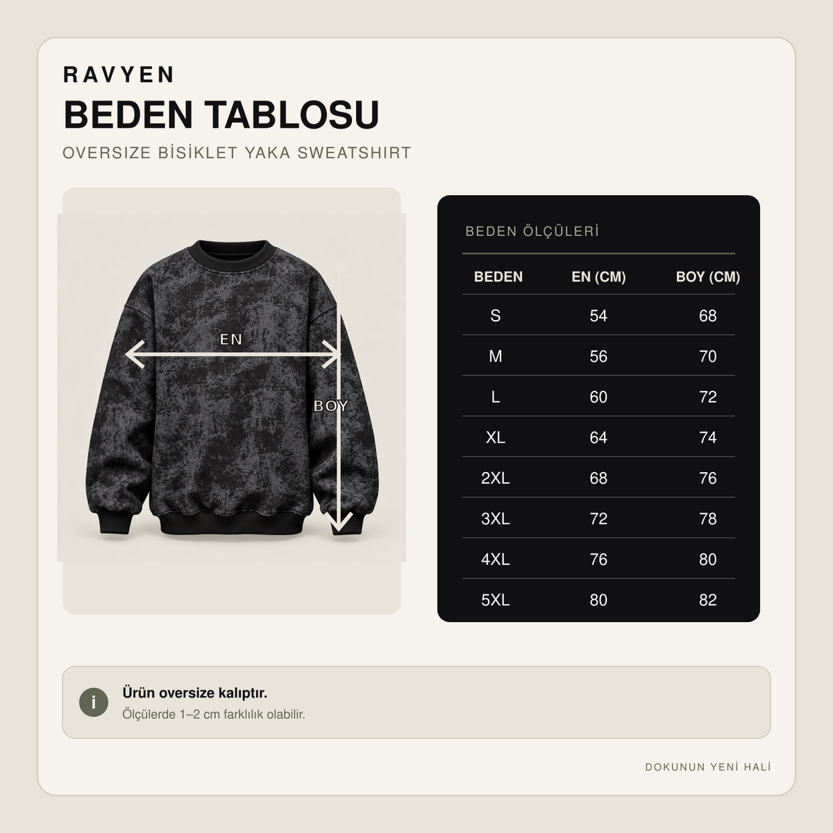 RAVYEN Oversize Yıkamalı Bisiklet Yaka Sweatshirt