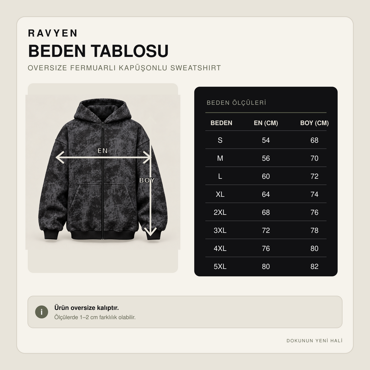 RAVYEN Oversize Yıkamalı Fermuarlı Kapüşonlu Sweatshirt